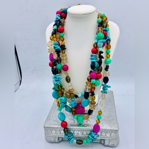 Stella And Dot Chunky Multi Strand Turquoise Multi Color Beaded Necklace Retired - Picture 2 of 9